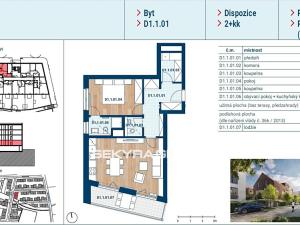 Prodej bytu 2+kk, Praha - Čakovice, Bělomlýnská, 58 m2