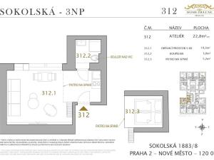 Prodej bytu 1+kk, Praha - Nové Město, Sokolská, 23 m2