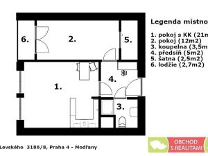 Pronájem bytu 2+kk, Praha - Modřany, Levského, 47 m2