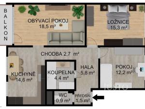 Prodej bytu 3+1, Písek, Táborská, 75 m2