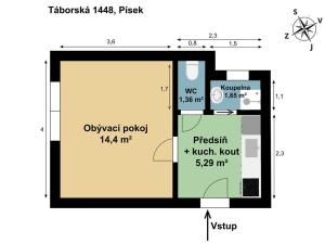 Prodej bytu 1+kk, Písek - Budějovické Předměstí, Táborská, 27 m2