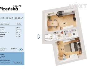 Pronájem bytu 2+kk, Praha - Košíře, Plzeňská, 53 m2