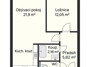 Prodej bytu 2+kk, Praha - Stodůlky, Borovanského, 43 m2