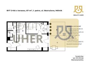 Pronájem bytu 2+kk, Mělník, Bezručova, 67 m2