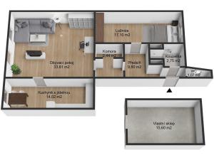 Prodej bytu 2+1, Praha - Smíchov, Vltavská, 81 m2