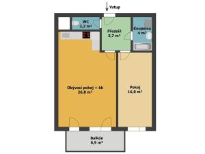 Pronájem bytu 2+kk, Praha - Modřany, Fikerova, 67 m2