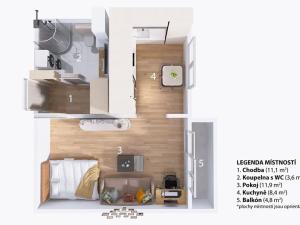 Pronájem bytu 1+1, Brno, Fleischnerova, 40 m2