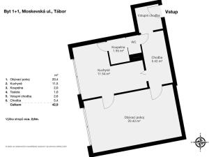 Prodej bytu 1+1, Tábor, Moskevská, 42 m2