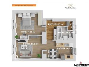 Pronájem bytu 2+1, Praha - Čakovice, Niská, 51 m2