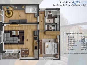 Pronájem bytu 3+kk, Plzeň - Doubravka, 74 m2