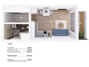 Pronájem bytu 1+kk, Praha - Třebonice, K metru, 28 m2