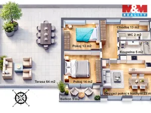 Prodej bytu 3+kk, Praha - Hrdlořezy, Mezilehlá, 70 m2