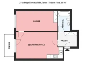 Pronájem bytu 2+kk, Brno, Mojmírovo náměstí, 50 m2