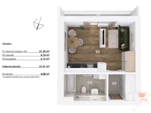 Pronájem bytu 1+kk, Praha - Uhříněves, Douchova, 32 m2