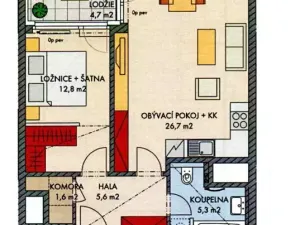 Pronájem bytu 2+kk, Praha - Holešovice, U Pergamenky, 54 m2