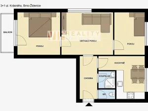 Prodej bytu 3+1, Brno, Krásného, 57 m2
