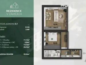 Prodej bytu 2+kk, Praha - Bohnice, V Zámcích, 56 m2