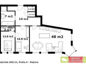 Pronájem bytu 3+kk, Praha, Dejvická, 106 m2