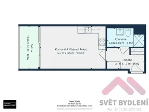 Prodej bytu 1+kk, Praha - Modřany, Komořanská, 37 m2