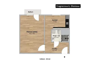 Pronájem bytu 1+1, Olomouc, Fragnerova, 38 m2
