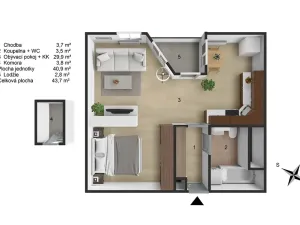 Prodej bytu 1+kk, Praha - Troja, Hnězdenská, 41 m2
