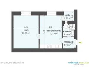Pronájem bytu 2+kk, Hradec Králové, Bratří Čapků, 48 m2