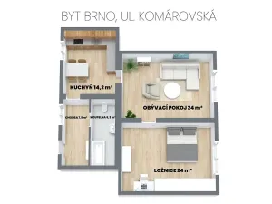 Prodej bytu 2+1, Brno - Komárov, Komárovská, 65 m2