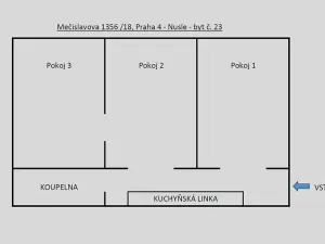 Pronájem bytu 3+kk, Praha - Nusle, Mečislavova, 60 m2