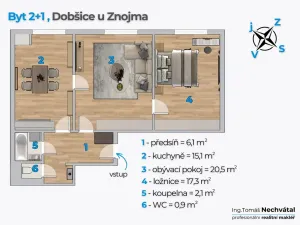 Prodej bytu 2+1, Dobšice, Znojemská, 63 m2
