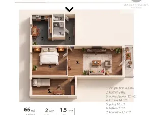 Prodej bytu 3+1, Kuřim, Na Královkách, 66 m2