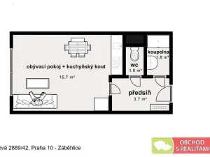 Pronájem bytu 1+kk, Praha, Jahodová, 25 m2