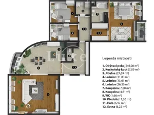Pronájem bytu 4+1, Praha - Břevnov, Slavníkova, 294 m2