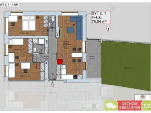 Pronájem bytu 4+kk, Praha - Radotín, Na Výšince, 76 m2