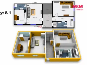Pronájem bytu 2+kk, Velim, třída Krále Jiřího, 40 m2