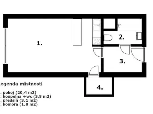 Pronájem bytu 1+kk, Praha - Modřany, Pertoldova, 29 m2