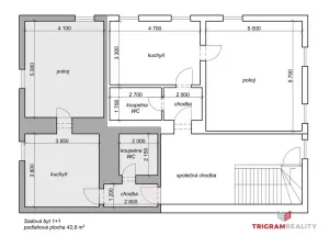 Pronájem bytu 2+kk, Sadová, 43 m2