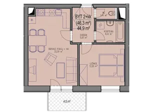 Pronájem bytu 2+kk, Brno, Lišejníková, 49 m2