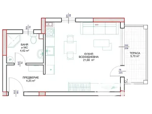 Prodej bytu 1+kk, Bjala, Bulharsko, 42 m2