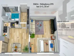 Pronájem bytu 1+1, Děčín - Děčín IX-Bynov, Nálepkova, 35 m2
