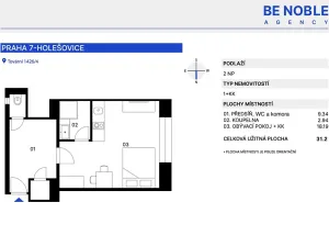 Pronájem bytu 1+kk, Praha - Holešovice, Tovární, 31 m2