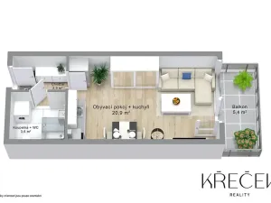 Pronájem bytu 1+kk, Třebíč, Družstevní, 28 m2