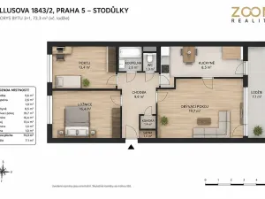 Prodej bytu 3+1, Praha - Stodůlky, Bellušova, 73 m2