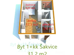 Prodej bytu 1+kk, Šakvice, Hlavní, 31 m2