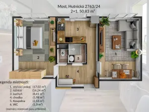 Pronájem bytu 2+1, Most, Hutnická, 51 m2