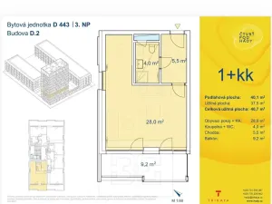 Pronájem bytu 1+kk, Brno, Pod Kavkami, 40 m2