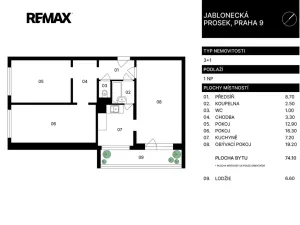 Prodej bytu 3+1, Praha - Střížkov, Jablonecká, 74 m2