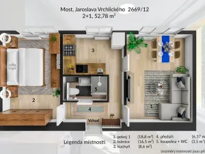Pronájem bytu 2+1, Most, Jaroslava Vrchlického, 52 m2
