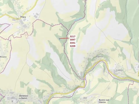 Dražba lesa, Benešov u Semil, 1649 m2
