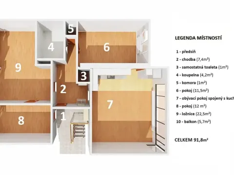Pronájem bytu 4+kk, Praha, Gončarenkova, 92 m2
