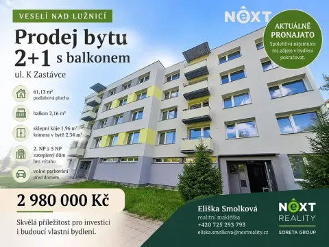 Prodej bytu 2+1, Veselí nad Lužnicí, K Zastávce, 61 m2